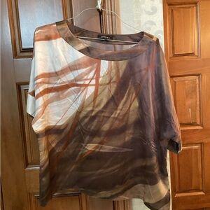 Lafayette 148 New York Abstract Brown and Cream Blouse